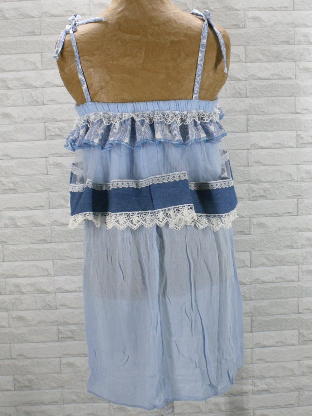 HAND CRAFTED Upcycled Skirt Set Denim Jean Lace Paisley Floral Maxi Blue Medium - Picture 7 of 16